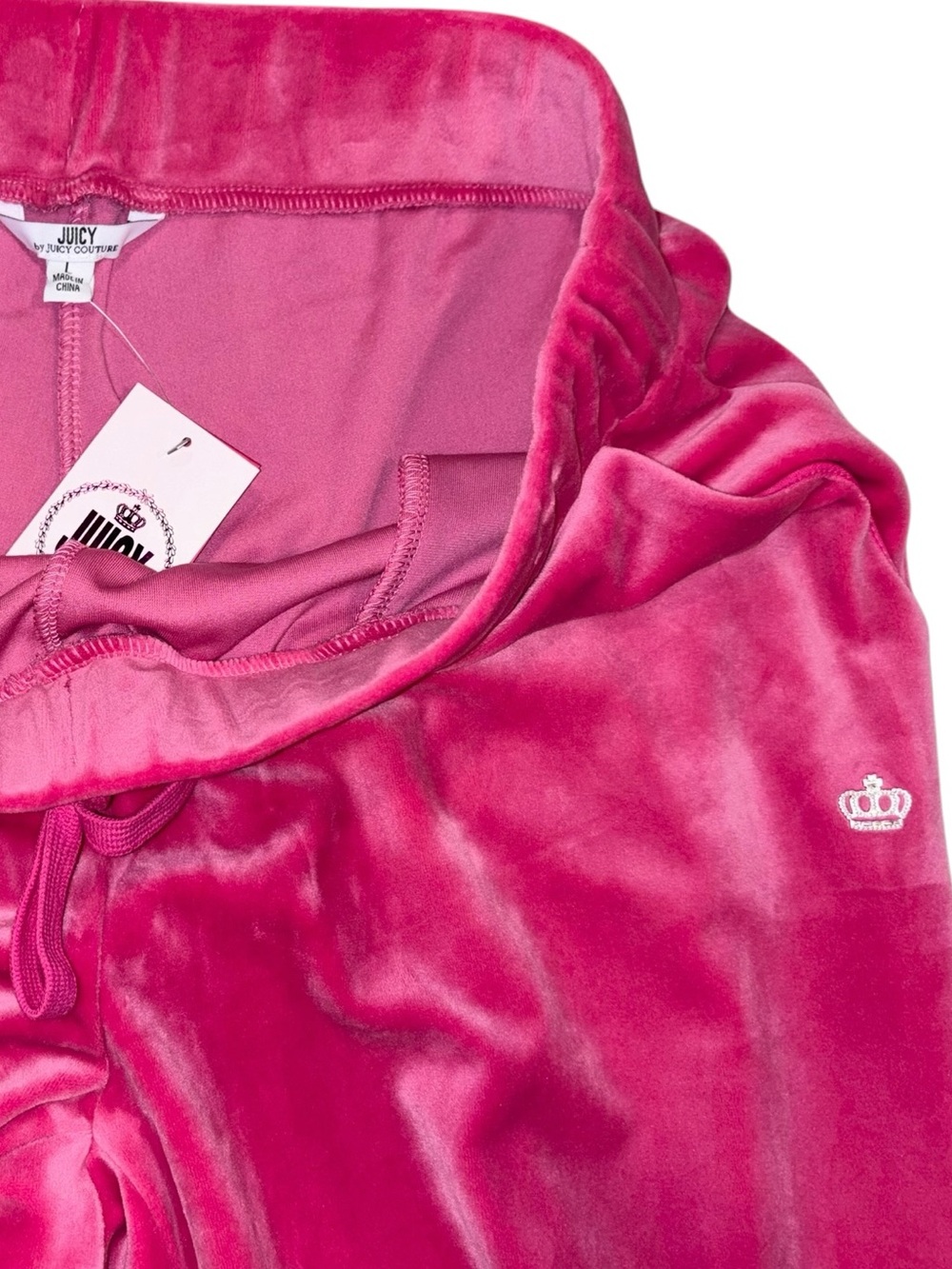 NWT Juicy Couture Velour Sweatpants Hot Barbie Pink Y2K Crown Logo Joggers Sz L - Picture 3 of 8